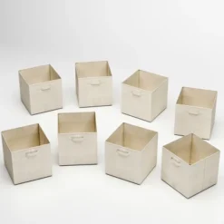 Storage Cubes - 8-Piece Collapsible Storage Bin Set For Shelves - For Organizing The Home, Office, Playroom, And Nursery By Home-Complete (Beige)