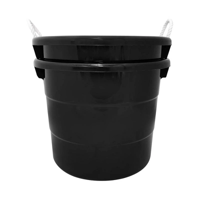 Homz 18 Gallon Durable Plastic Utility Storage Bucket Tub Organizers With Strong Rope Handles For Indoor And Outdoor Use, Black - Image 2