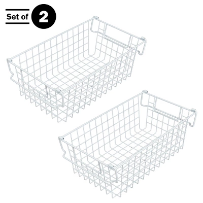 Set Of 2 Storage Bins - Basket Set For Toy, Kitchen, Closet, And Bathroom Storage - Medium Shelf Organizers With Handles By Home-Complete (White)