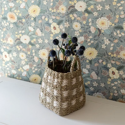 6.75 Inch Basket White Seagrass & Rope By Foreside Home & Garden