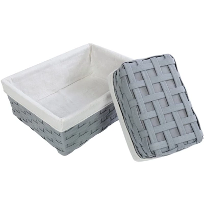 Juvale 5-Piece Grey Woven Nesting Baskets With Cloth Lining For Storage, Small Decorative Lined Rectangular Wicker Bins Set For Organizing (3 Sizes) - Image 7
