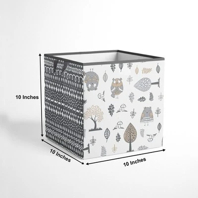 Bacati - Owls Gray/Beige Neutral Cotton Storage Box Small - Image 3