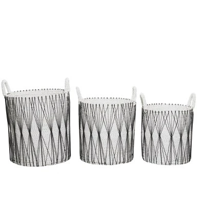 3pk Plastic Natural Storage Baskets White - Olivia & May - Image 2