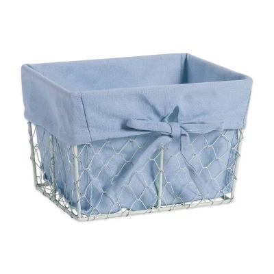 Design Imports Set Of 3 S Antique White Chicken Wire Washed Denim Liner Baskets - Image 4