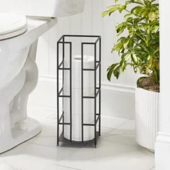 MDesign Metal Toilet Paper 3-Jumbo Roll Storage Reserve Tower Stand