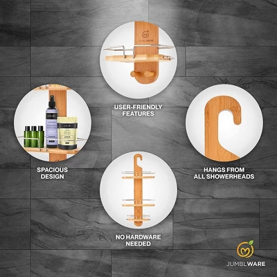 JumblWare Bamboo Shower Caddy, Hanging 3-Tier Shower Organizer - Image 2