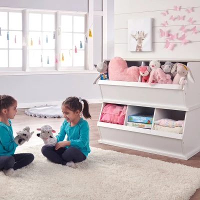 Badger Basket Two Bin Stackable Storage Cubby White/Gray Woodgrain - Image 7