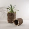 Set Of 2 Wrapped Rim Baskets Banana Leaf, Corn Husk & Metal - Foreside Home & Garden
