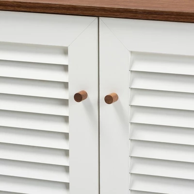 Coolidge 4 Shelf Wood Shoe Cabinet White/Walnut - Baxton Studio - Image 4
