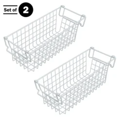 Set Of 2 Storage Bins - Basket Set For Toy, Kitchen, Bathroom, And Closet Storage - Small Shelf Organizers With Handles By Home-Complete (White)