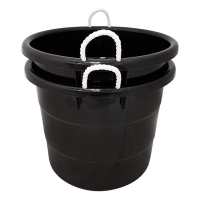 Homz 18 Gallon Durable Plastic Utility Storage Bucket Tub Organizers With Strong Rope Handles For Indoor And Outdoor Use, Black - Image 3