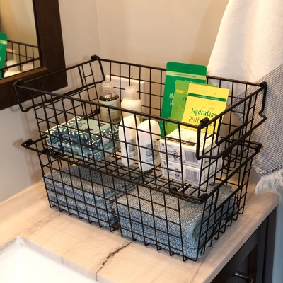 Set Of 2 Storage Bins - Basket Set For Toy, Kitchen, Closet, And Bathroom Storage - Medium Shelf Organizers With Handles By Home-Complete (Black) - Image 6