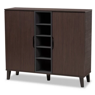 2 Door Idina Mid-Century Wood Shoe Cabinet - Baxton Studio - Image 9