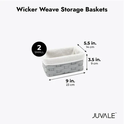 Juvale 5-Piece Grey Woven Nesting Baskets With Cloth Lining For Storage, Small Decorative Lined Rectangular Wicker Bins Set For Organizing (3 Sizes) - Image 8