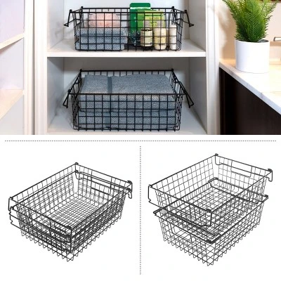 Set Of 2 Storage Bins - Basket Set For Toy, Kitchen, Closet, And Bathroom Storage - Large Shelf Organizers With Handles By Home-Complete (Black) - Image 2