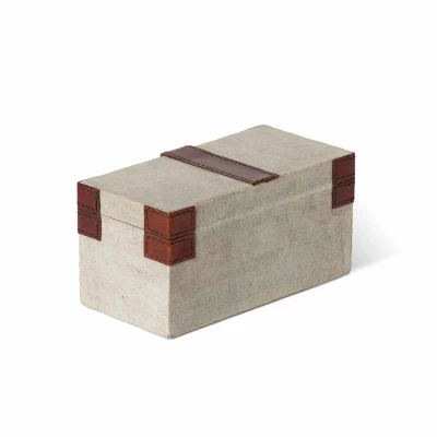 Park Hill Collection Antique Canvas Box With Genuine Leather - Image 2