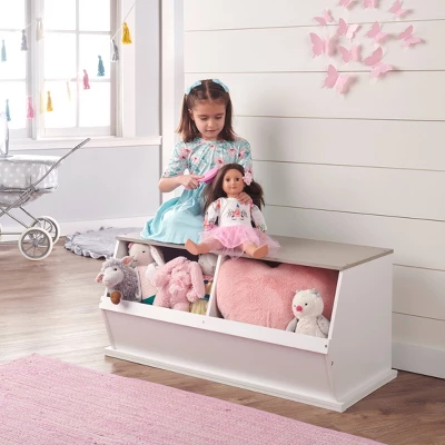 Badger Basket Two Bin Stackable Storage Cubby White/Gray Woodgrain - Image 3