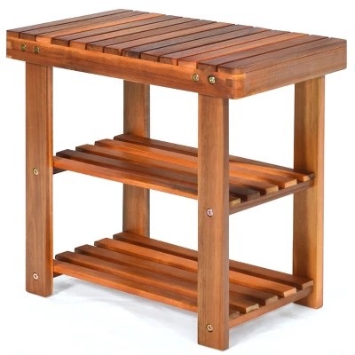Costway 3-Tier Wood Shoe Rack 19' Shoe Bench Freestanding Boots Organizer Heavy-duty - Image 3