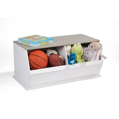Badger Basket Two Bin Stackable Storage Cubby White/Gray Woodgrain - Image 8