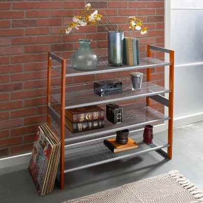 Organize It All 2pk Stackable Wood And Metal Shoe Racks - Image 8