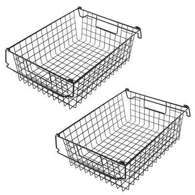 Set Of 2 Storage Bins - Basket Set For Toy, Kitchen, Closet, And Bathroom Storage - Large Shelf Organizers With Handles By Home-Complete (Black) - Image 7