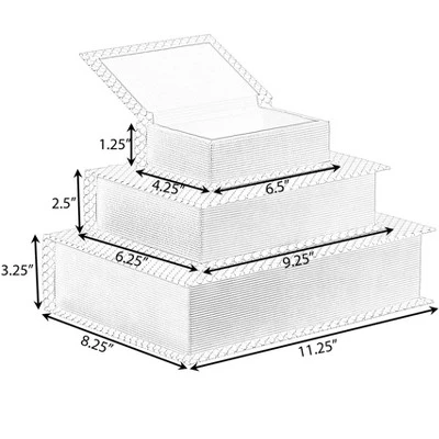 Vintiquewise Set Of 3 Velvet Vintage Storage Wooden Antique Classic Decorative Book Box Holder - Image 3