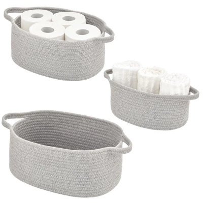 MDesign Casual Woven Cotton Rope Bathroom Basket With Handles, Set Of 3 - Image 8