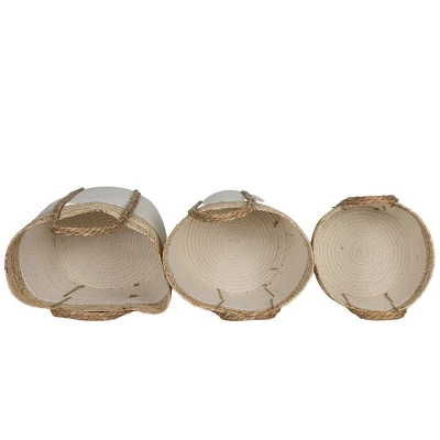 Set Of 3 Baskets White Seagrass & Cotton Rope By Foreside Home & Garden - Image 4