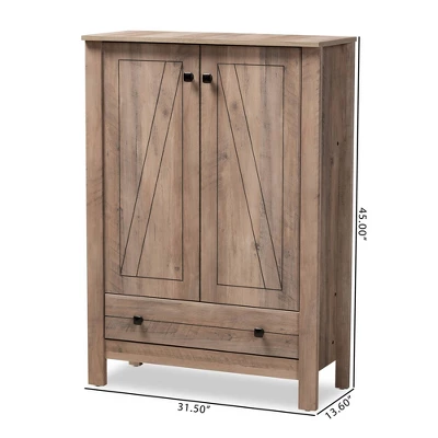 Derek Wood 1 Drawer Shoe Cabinet-Oak - Baxton Studio - Image 7