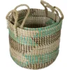Northlight Set Of 3 Natural Woven Seagrass Basket With Teal, Black And White Accents