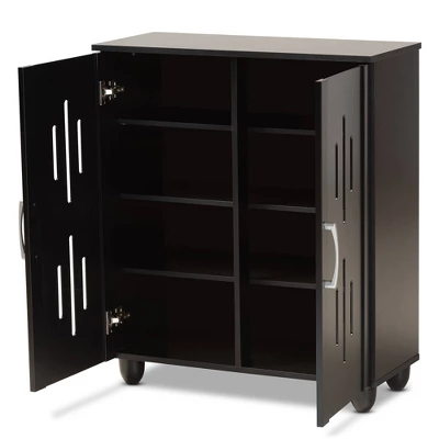 Renley Espresso Wood 2 Door Shoe Storage Cabinet Brown - Baxton Studio