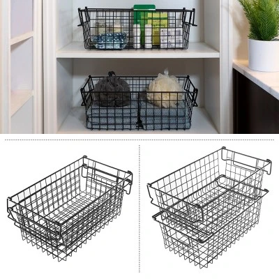 Set Of 2 Storage Bins - Basket Set For Toy, Kitchen, Closet, And Bathroom Storage - Medium Shelf Organizers With Handles By Home-Complete (Black) - Image 2