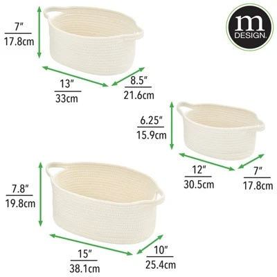 MDesign Casual Woven Cotton Rope Bathroom Basket With Handles, Set Of 3 - Image 3