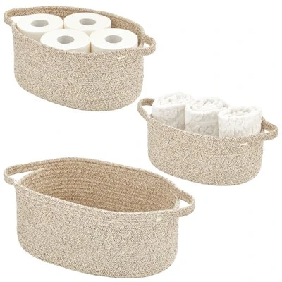 MDesign Casual Woven Cotton Rope Bathroom Basket With Handles, Set Of 3 - Image 9