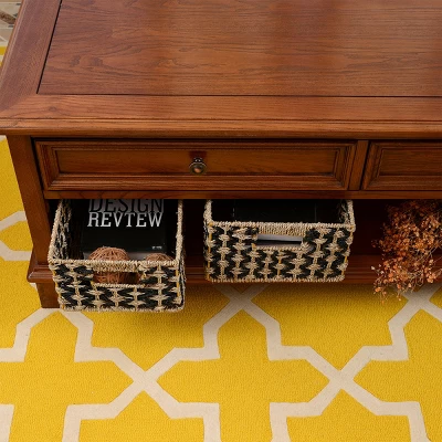 Villacera Rectangle Hand Weaved Wicker Baskets Made Of Water Hyacinth | Nesting Black And Natural Seagrass Bins | Set Of 2 - Image 4