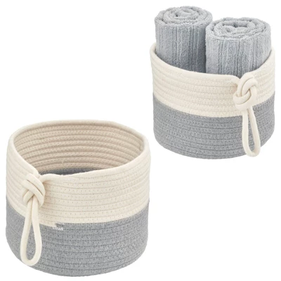 MDesign Woven Cotton Rope Bathroom Basket With Tie Handle, Set Of 2 - Image 8