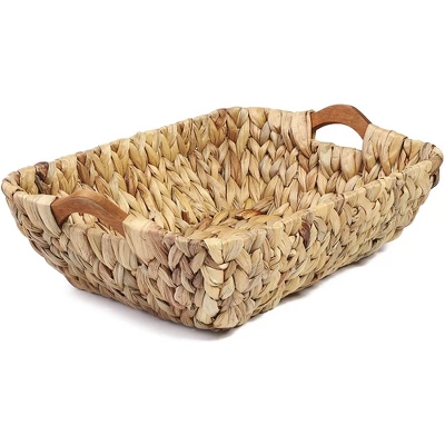 Juvale 2 Pack Natural Brown Hyacinth Storage Baskets With Wooden Handles For Shelves, Decorative Bathroom Organization, 14.5 X 10.5 X 4 In - Image 7