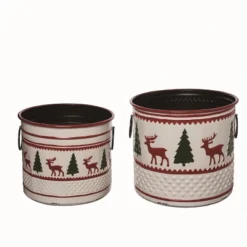 Transpac Metal White Christmas Enamel Buckets Set Of 2