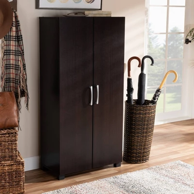 Marine Wenge Finished 2 Door Wood Entryway Shoe Storage Cabinet Brown - Baxton Studio