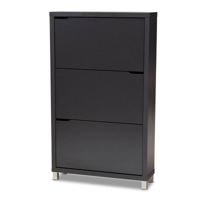 Out Racks Simms Finished Wood Shoe Storage Cabinet With 6 Fold Black - Baxton Studio