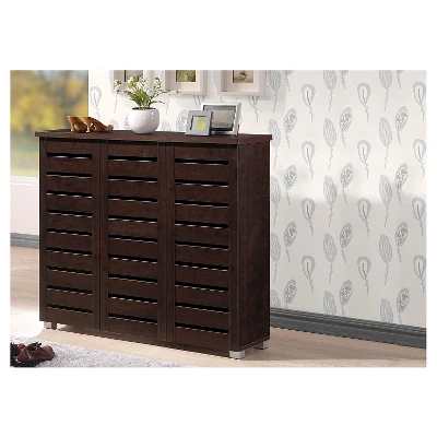 Adalwin Modern And Contemporary 3-Door Wooden Entryway Shoes Storage Cabinet - Dark Brown - Baxton Studio - Image 4