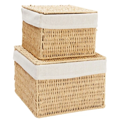 Juvale Juvale 2-Pack Storage Basket With Lids, Wicker Shelf Baskets For Bathroom Organization And Home Décor (2 Sizes) - Image 6