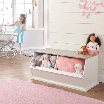 Badger Basket Two Bin Stackable Storage Cubby White/Gray Woodgrain - Image 4