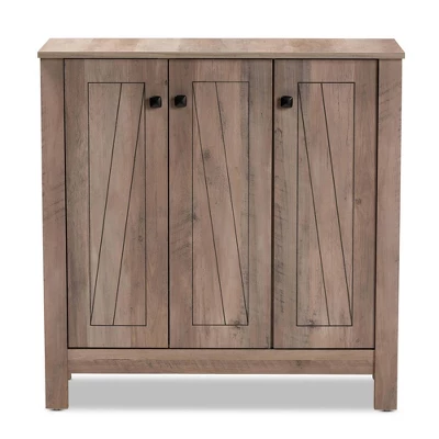 Derek Finished Wood 3 Door Shoe Cabinet Oak - Baxton Studio - Image 2