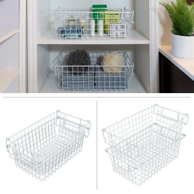 Set Of 2 Storage Bins - Basket Set For Toy, Kitchen, Closet, And Bathroom Storage - Medium Shelf Organizers With Handles By Home-Complete (White) - Image 2