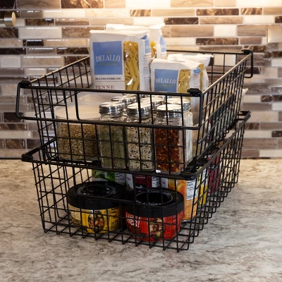 Set Of 2 Storage Bins - Basket Set For Toy, Kitchen, Closet, And Bathroom Storage - Large Shelf Organizers With Handles By Home-Complete (Black) - Image 4