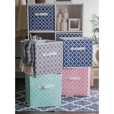 Set Of 2 13"x13"x13" Nonwoven Polyester Lattice Storage Cube Gray - Design Imports - Image 8