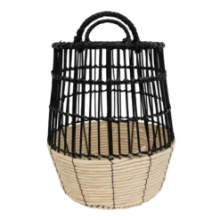 Natural Woven Black Rattan, Rope & Metal Basket - Foreside Home & Garden