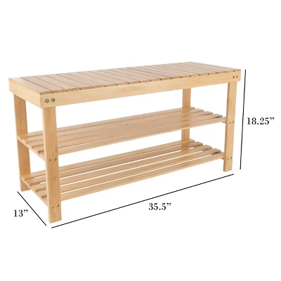 Hastings Home Natural Bamboo Shoe Rack Bench With 2 Shelves - Image 2