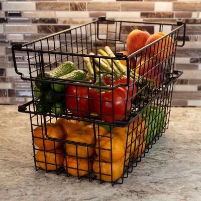 Set Of 2 Storage Bins - Basket Set For Toy, Kitchen, Closet, And Bathroom Storage - Medium Shelf Organizers With Handles By Home-Complete (Black) - Image 3